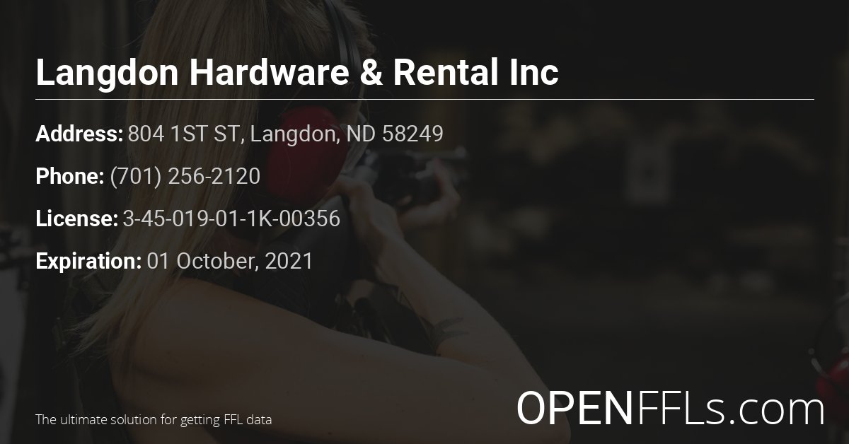 FFL Langdon Hardware & Rental Inc 3-45-019-01-1K-00356 info card