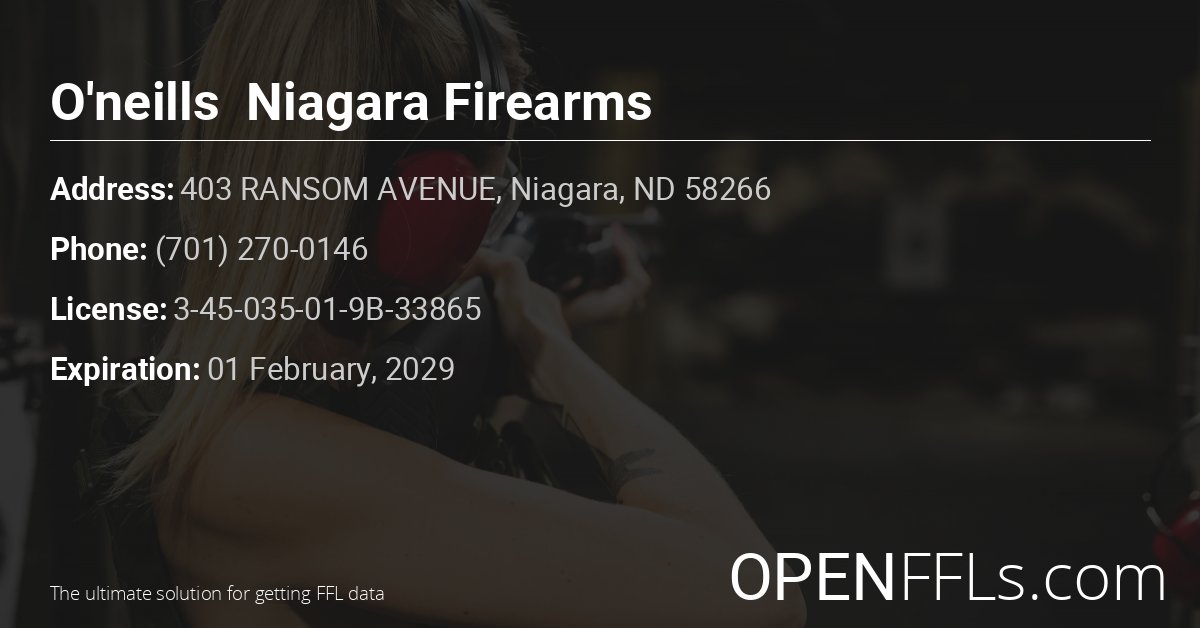 FFL O'neills  Niagara Firearms 3-45-035-01-9B-33865 info card