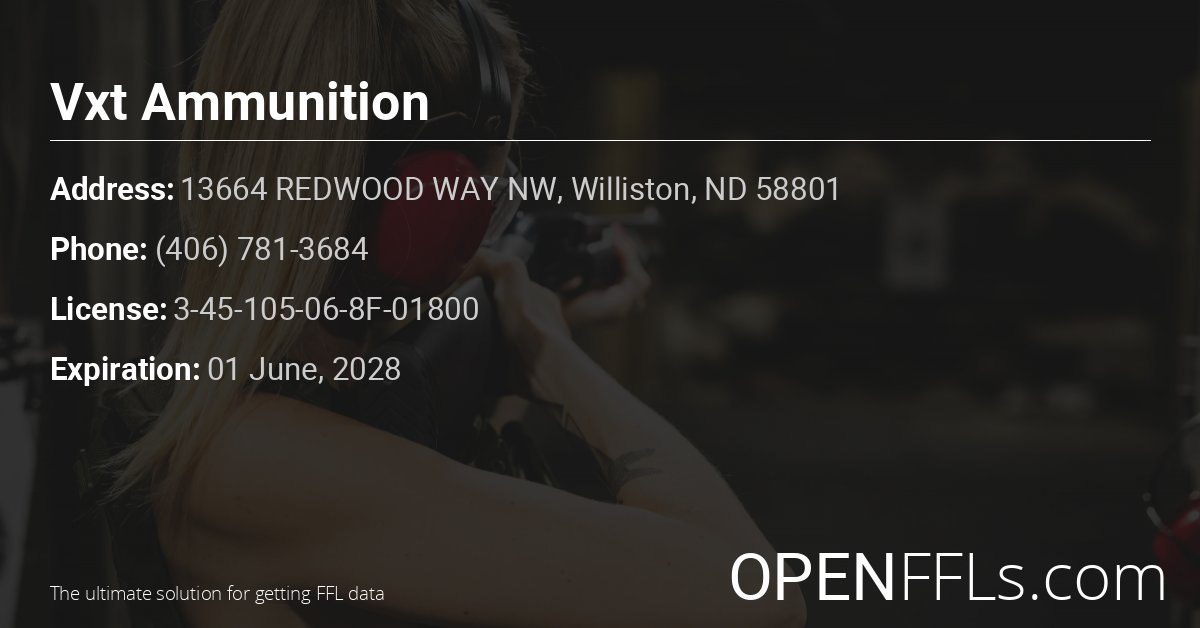 FFL Vxt Ammunition  3-45-105-06-8F-01800 info card