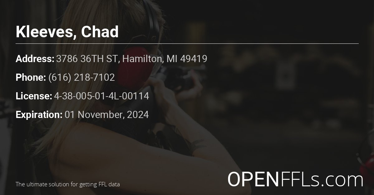 FFL Kleeves, Chad 4-38-005-01-4L-00114 info card