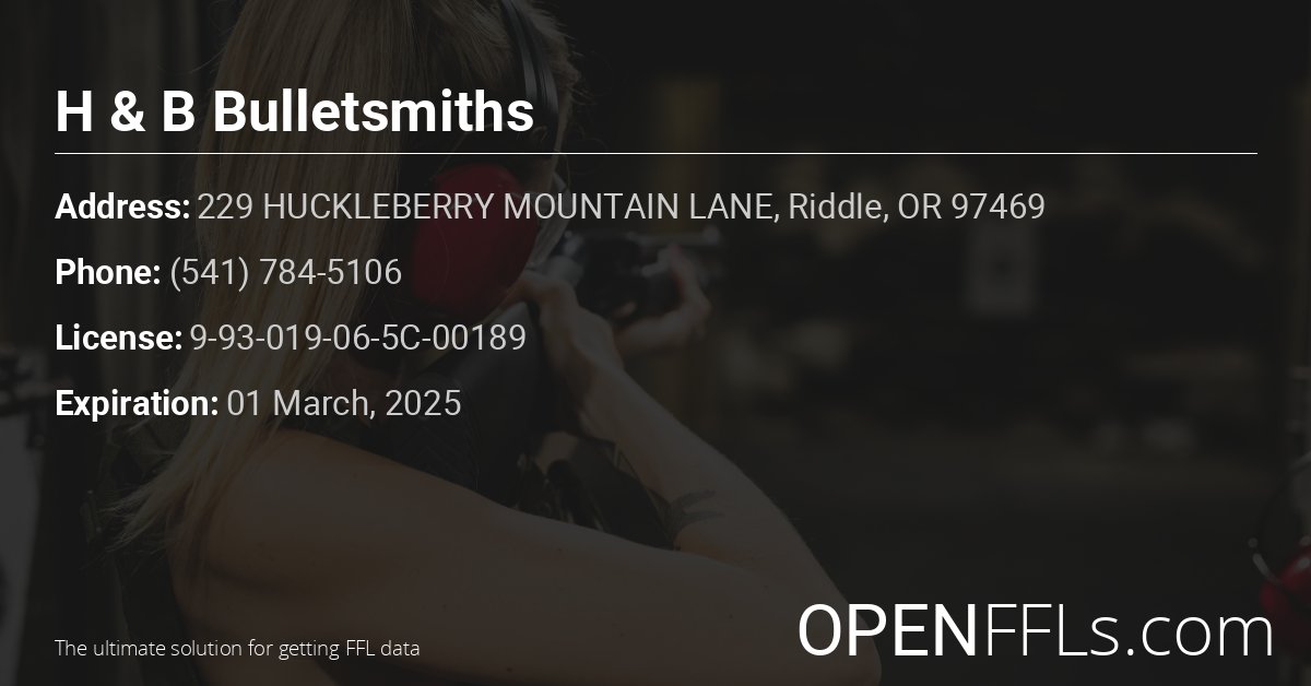 FFL H & B Bulletsmiths 9-93-019-06-5C-00189 info card